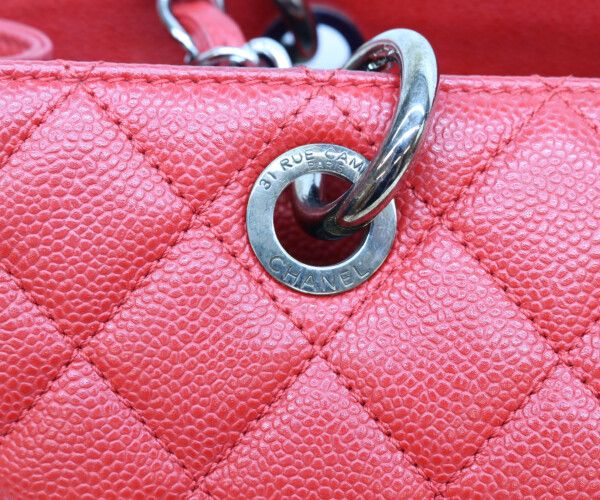 Chanel Red Caviar Silver Grand Shopping Tote GST — view 8