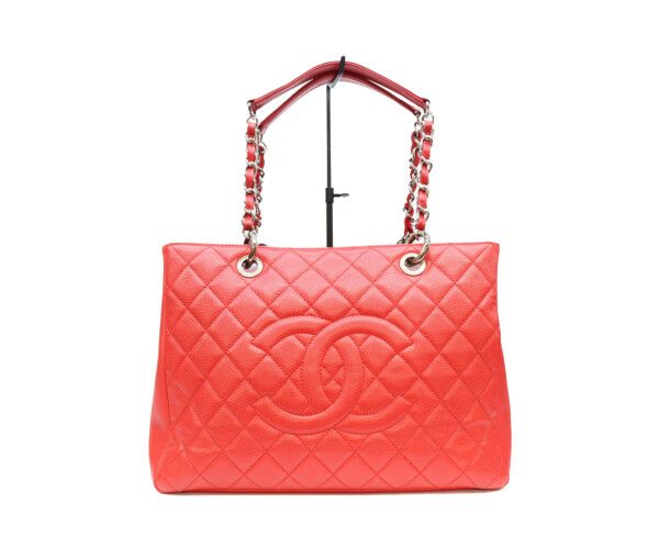 Chanel Red Caviar Silver Grand Shopping Tote GST