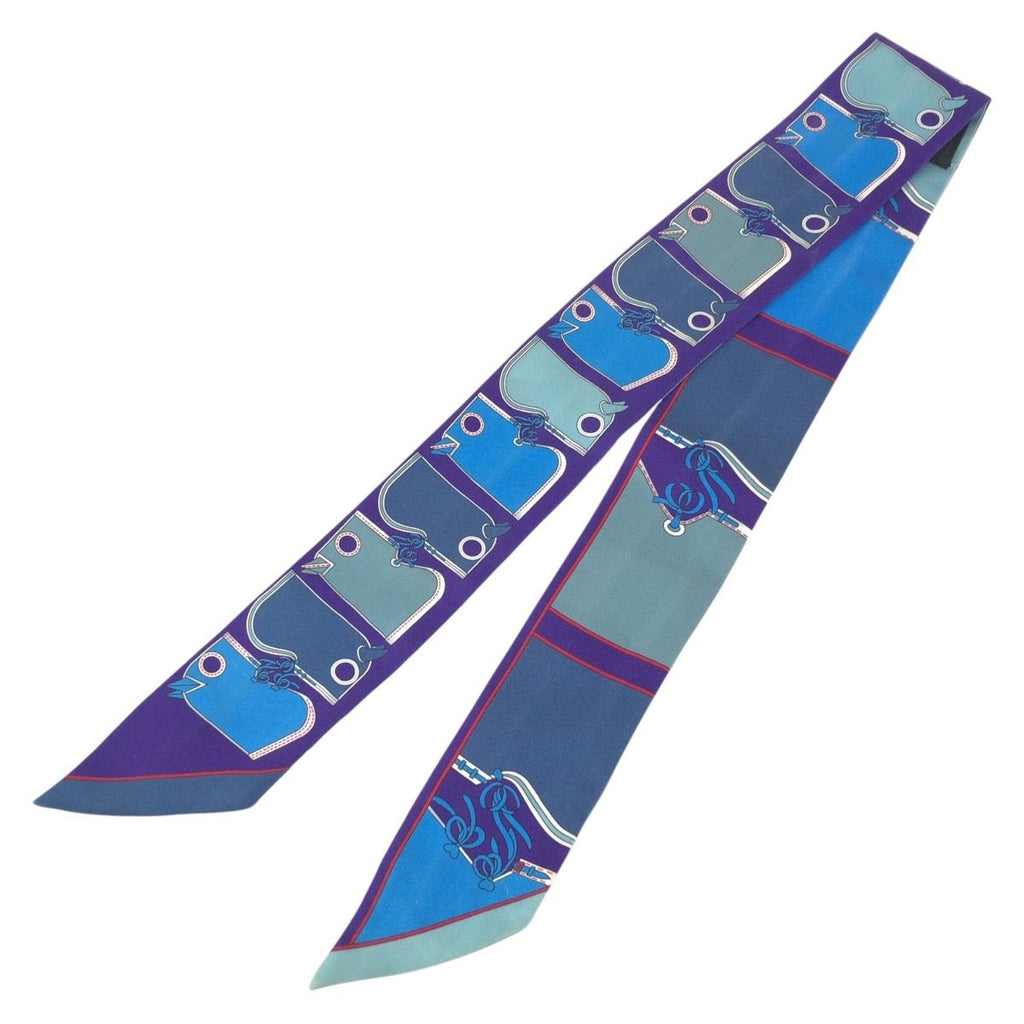 Hermes Twilly Camaille Blue Purple Multicolor Silk Scarf Ribbon