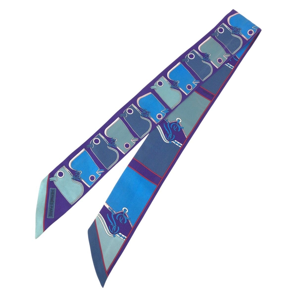 Hermes Twilly Camaille Blue Purple Multicolor Silk Scarf Ribbon