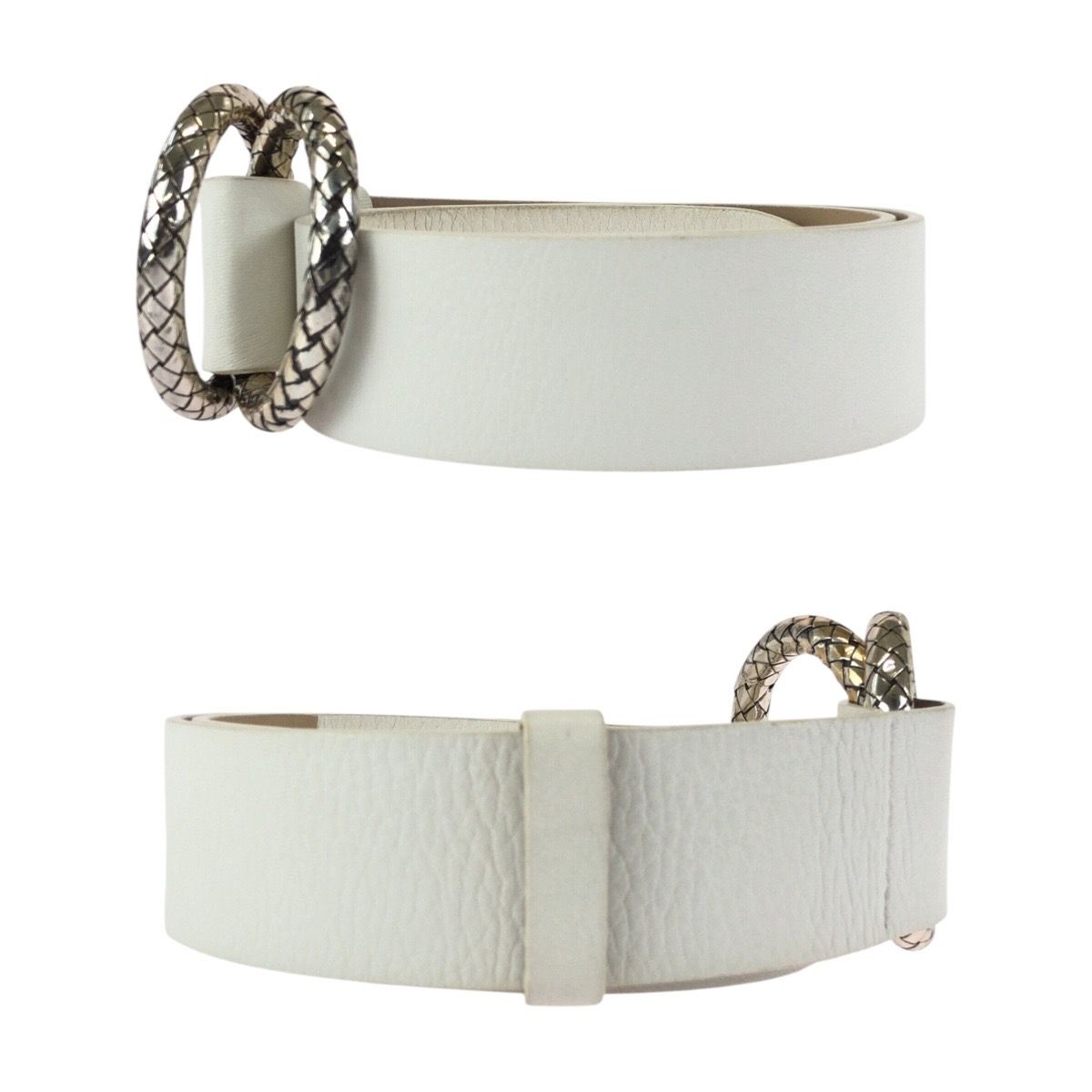 Bottega Veneta White Silver Leather 925 Sterling Belt — view 3