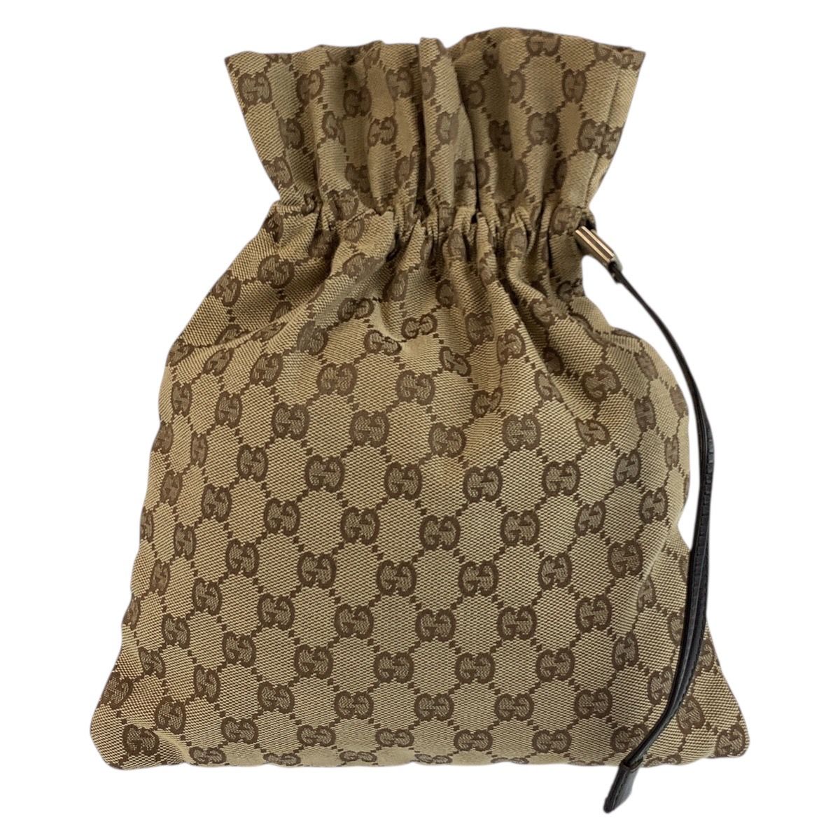 Gucci Beige Brown GG Canvas 014 Drawstring Pouch