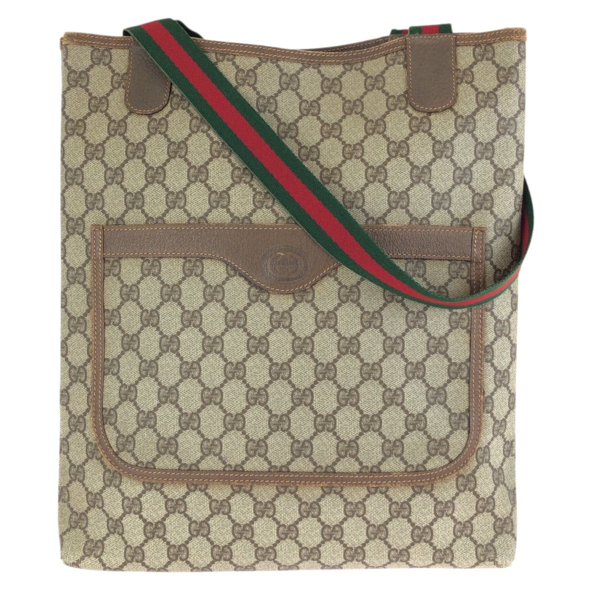 Gucci Vintage Sherry Line Beige Brown GG Supreme Canvas Tote Shoulder