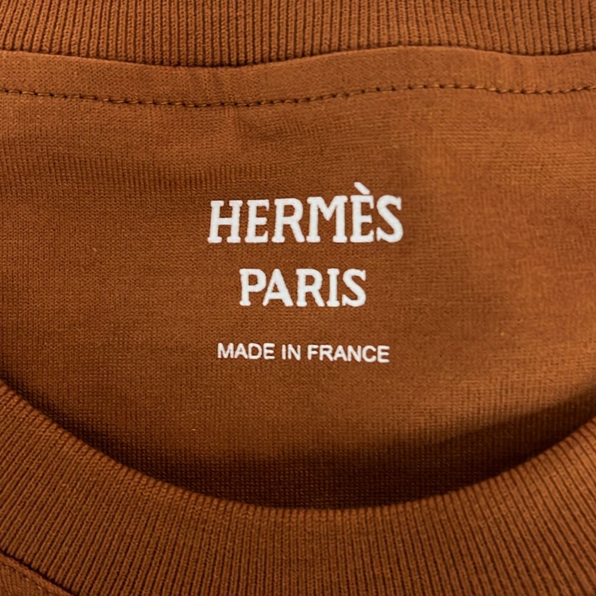Hermes Short Sleeve T-Shirt 40 M Brown Crew Neck Mosaic Embroidered Pocket — view 3