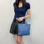 Bottega Veneta Intrecciato Tote Bag Leather Blue Gold Vintage