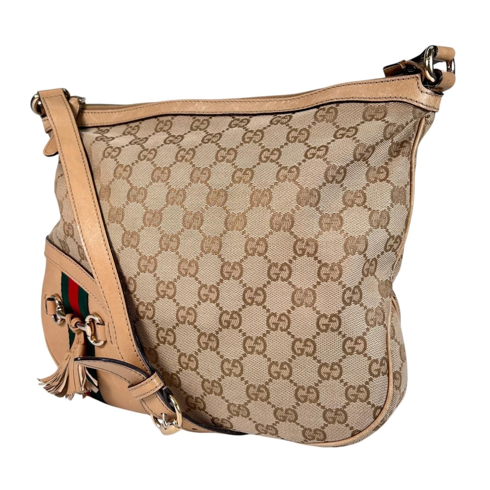 Gucci Horsebit Guccissima Canvas Beige Shoulder Bag Gold — view 4