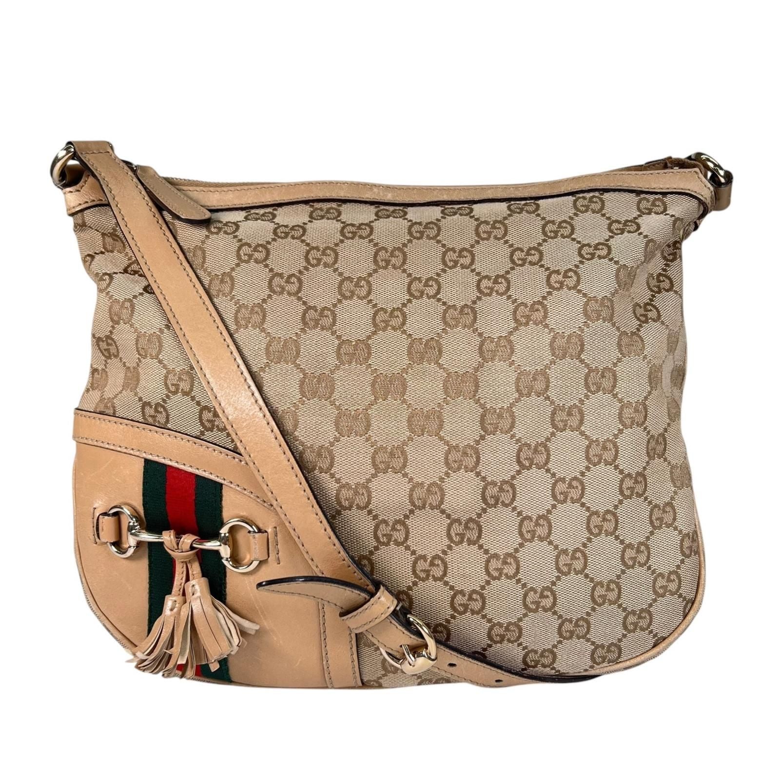 Gucci Horsebit Guccissima Canvas Beige Shoulder Bag Gold