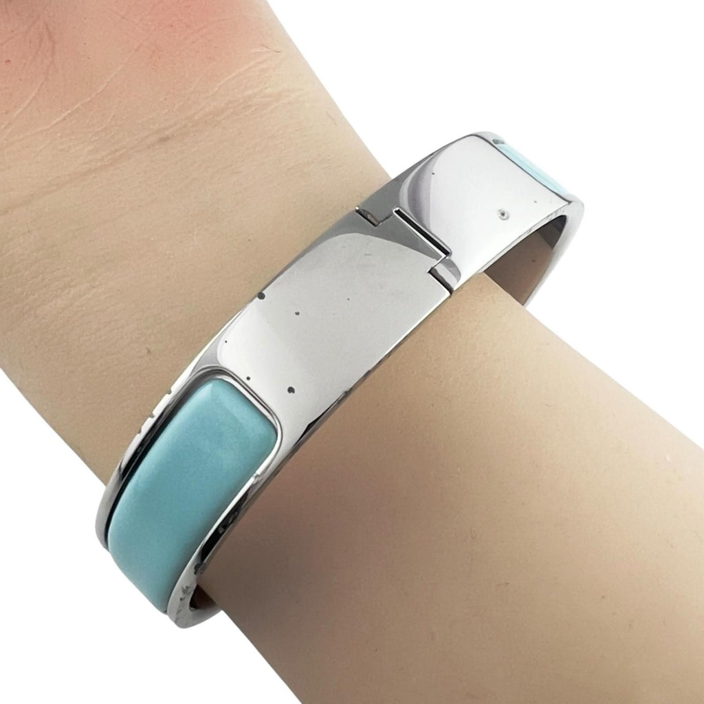 Hermes Clic H Enamel Light Blue Bangle Silver Bracelet — view 4