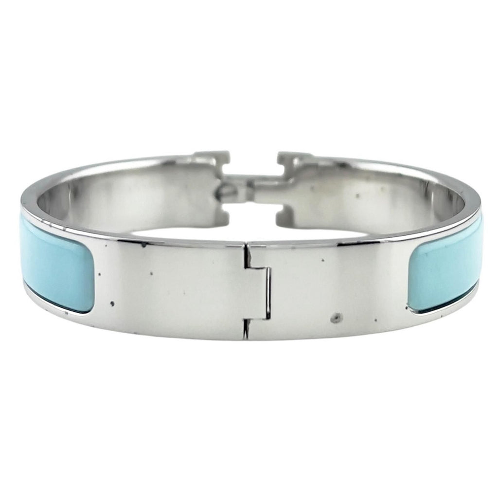 Hermes Clic H Enamel Light Blue Bangle Silver Bracelet — view 2
