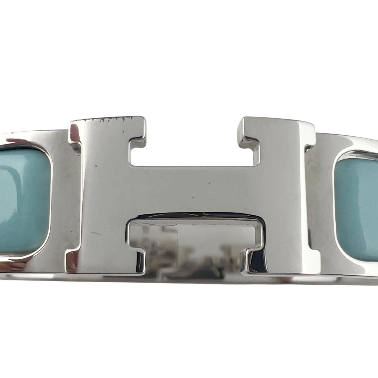 Hermes Clic H Enamel Light Blue Bangle Silver Bracelet — view 5