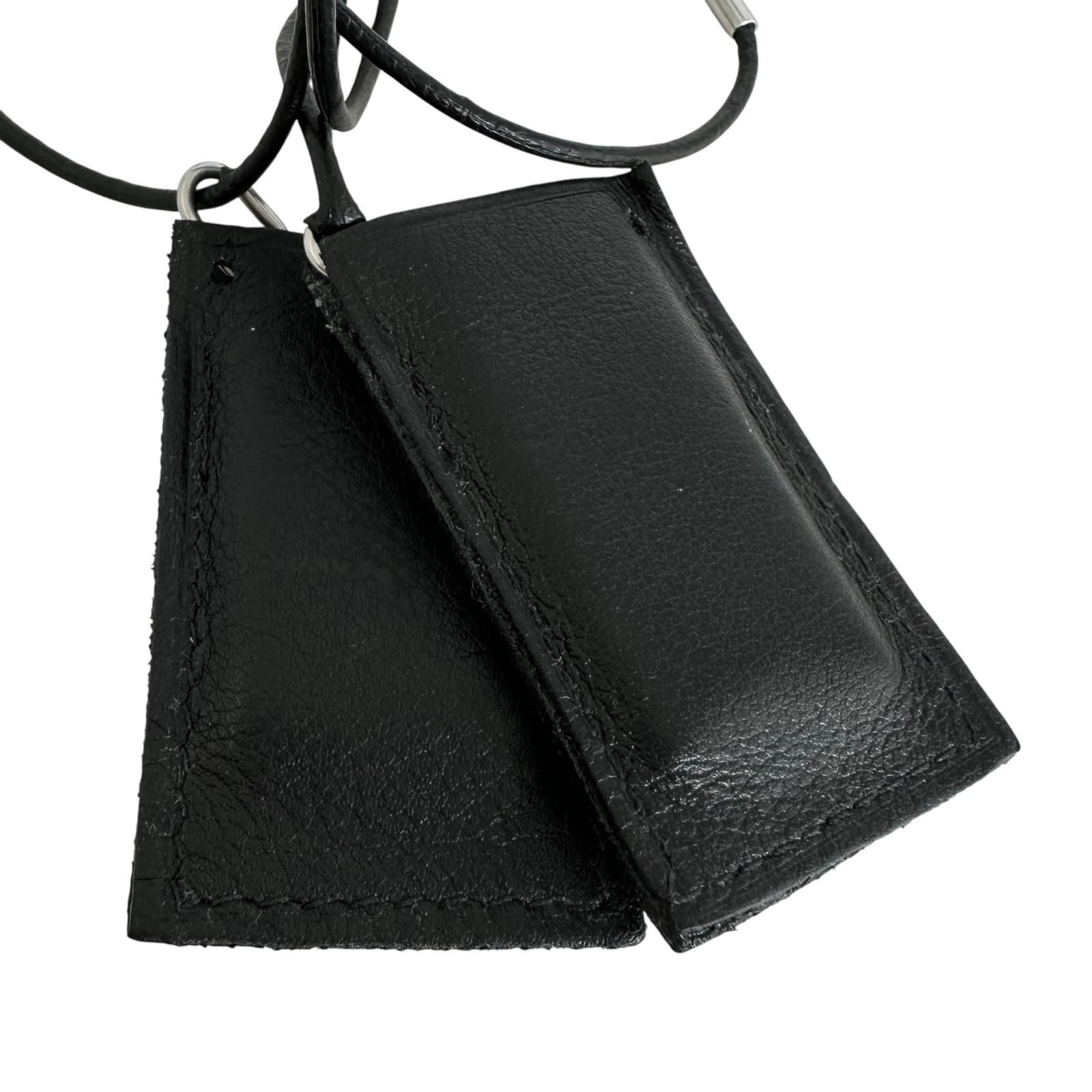 Hermes Amour Symbol Pendant Leather Metal Silver Black Necklace — view 8