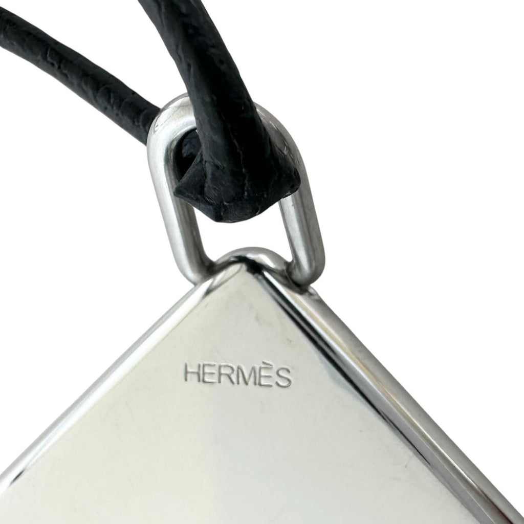 Hermes Amour Symbol Pendant Leather Metal Silver Black Necklace — view 5