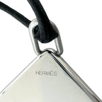 Hermes Amour Symbol Pendant Leather Metal Silver Black Necklace — view 5