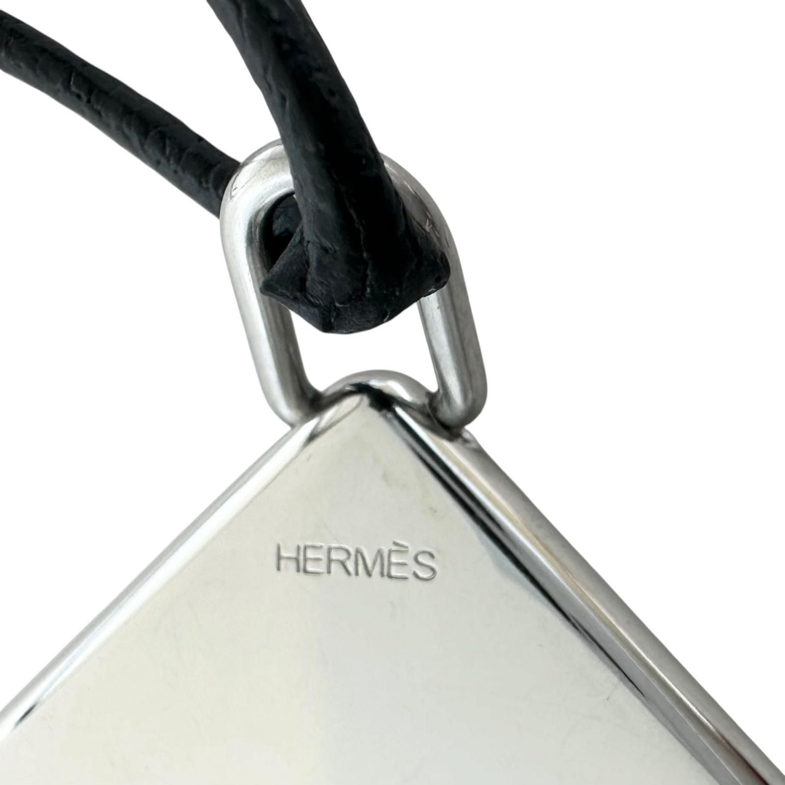 Hermes Amour Symbol Pendant Leather Metal Silver Black Necklace — view 5