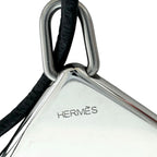 Hermes Amour Symbol Pendant Leather Metal Silver Black Necklace — view 6