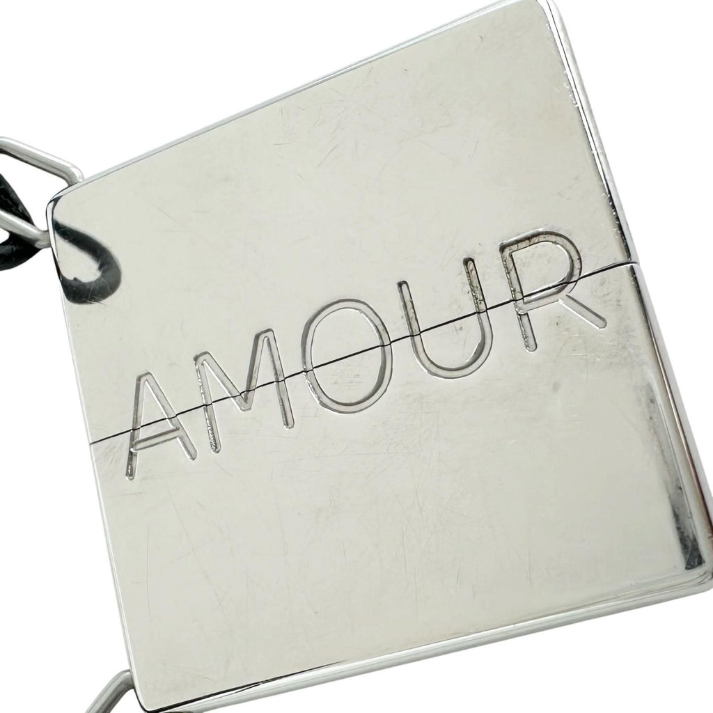 Hermes Amour Symbol Pendant Leather Metal Silver Black Necklace — view 3