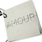 Hermes Amour Symbol Pendant Leather Metal Silver Black Necklace — view 3
