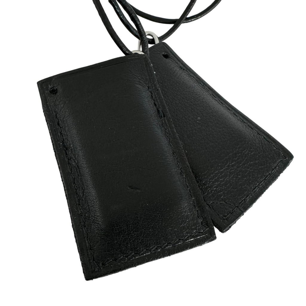 Hermes Amour Symbol Pendant Leather Metal Silver Black Necklace — view 7