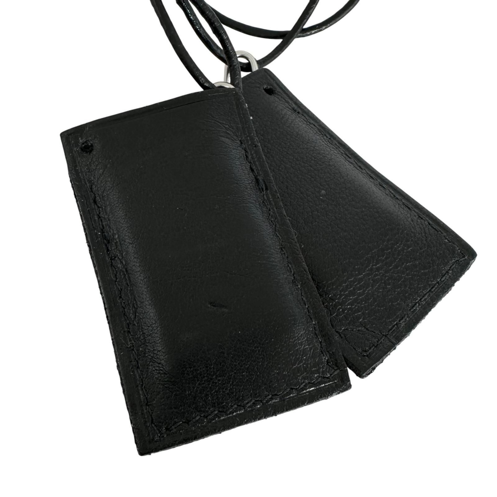 Hermes Amour Symbol Pendant Leather Metal Silver Black Necklace — view 7
