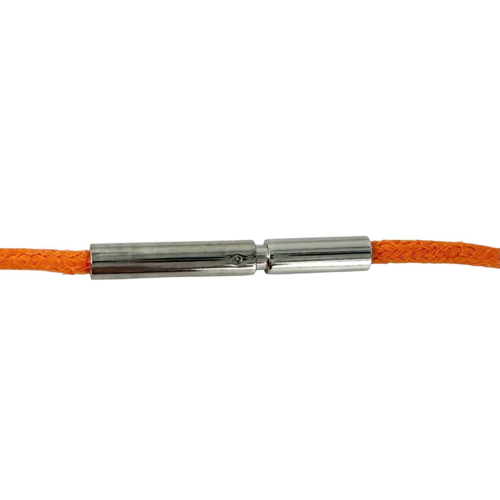 Hermes Symbol Pendant Leather Metal Orange Silver Necklace — view 4