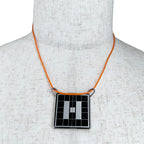 Hermes Symbol Pendant Leather Metal Orange Silver Necklace — view 3