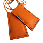 Hermes Symbol Pendant Leather Metal Orange Silver Necklace — view 8