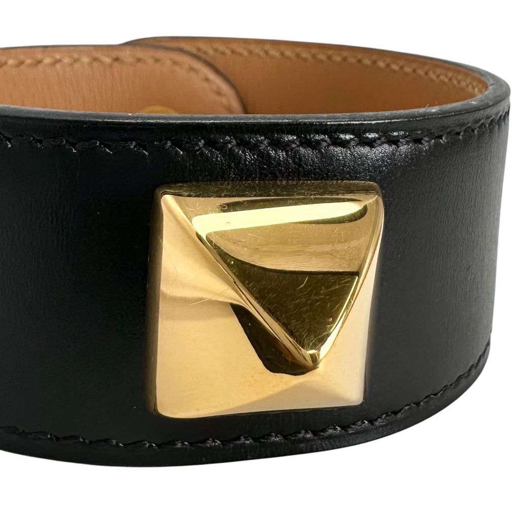 Hermes Leather Brown Black Bangle Gold Bracelet — view 6