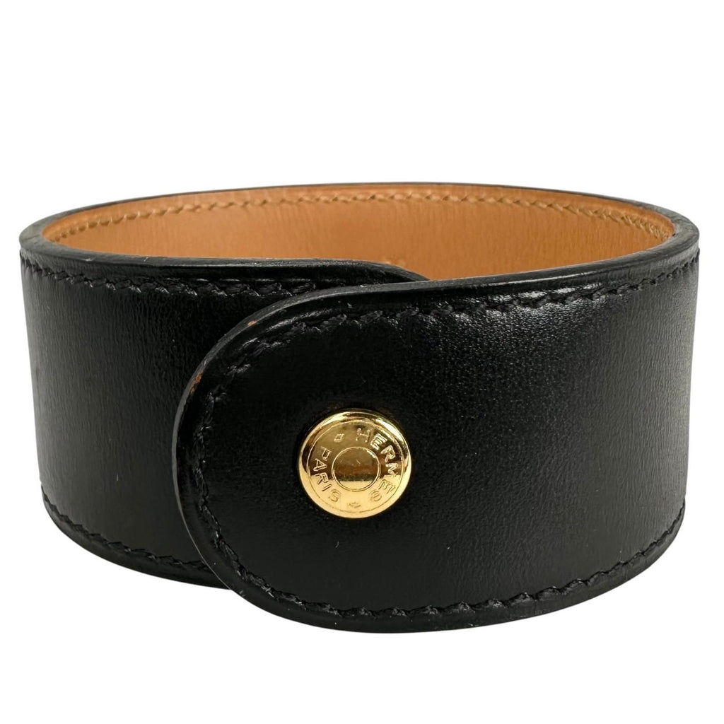 Hermes Leather Brown Black Bangle Gold Bracelet — view 3