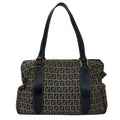 Fendi Zucchino Pattern Kiss Lock Leather Canvas Navy Tote Silver
