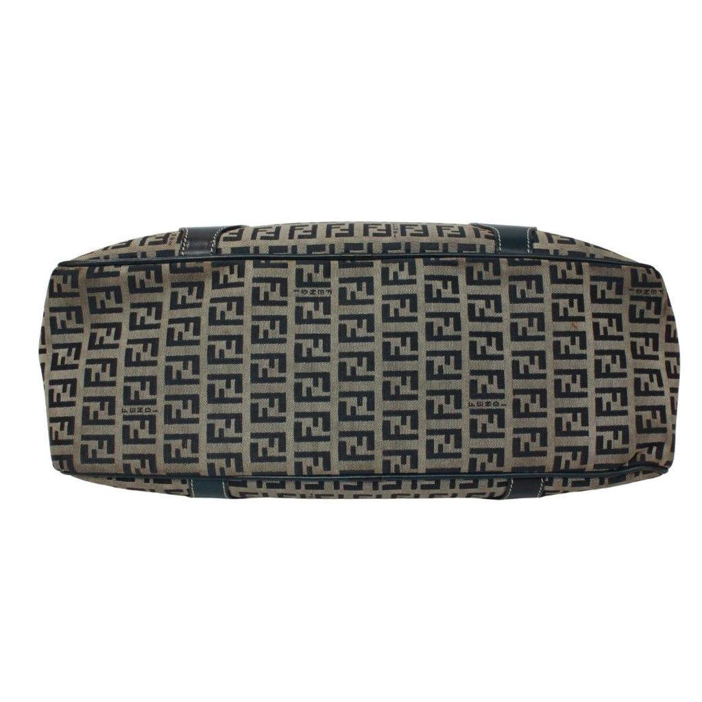 Fendi Zucchino Pattern Kiss Lock Leather Canvas Navy Tote Silver — view 4