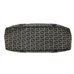 Fendi Zucchino Pattern Kiss Lock Leather Canvas Navy Tote Silver — view 4