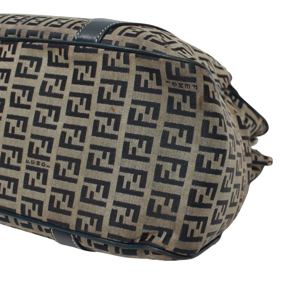 Fendi Zucchino Pattern Kiss Lock Leather Canvas Navy Tote Silver — view 5