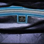 Fendi Zucchino Pattern Kiss Lock Leather Canvas Navy Tote Silver — view 8