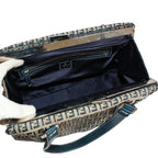 Fendi Zucchino Pattern Kiss Lock Leather Canvas Navy Tote Silver — view 7