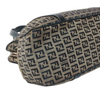 Fendi Zucchino Pattern Kiss Lock Leather Canvas Navy Tote Silver — view 6