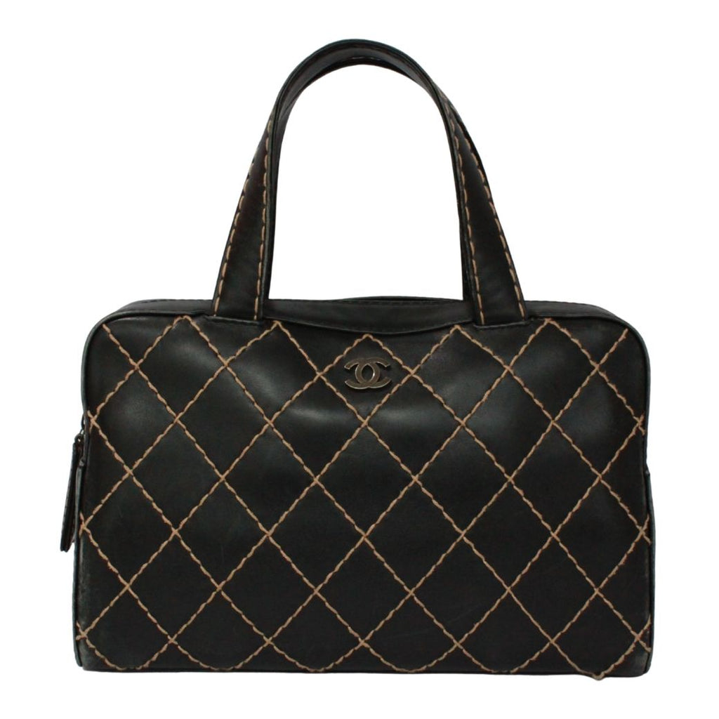 Chanel Wild Stitch Leather Black Handbag Silver