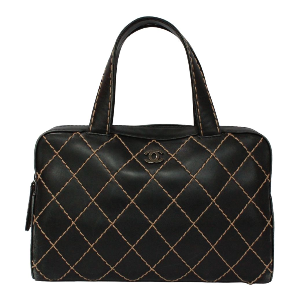 Chanel Wild Stitch Leather Black Handbag Silver