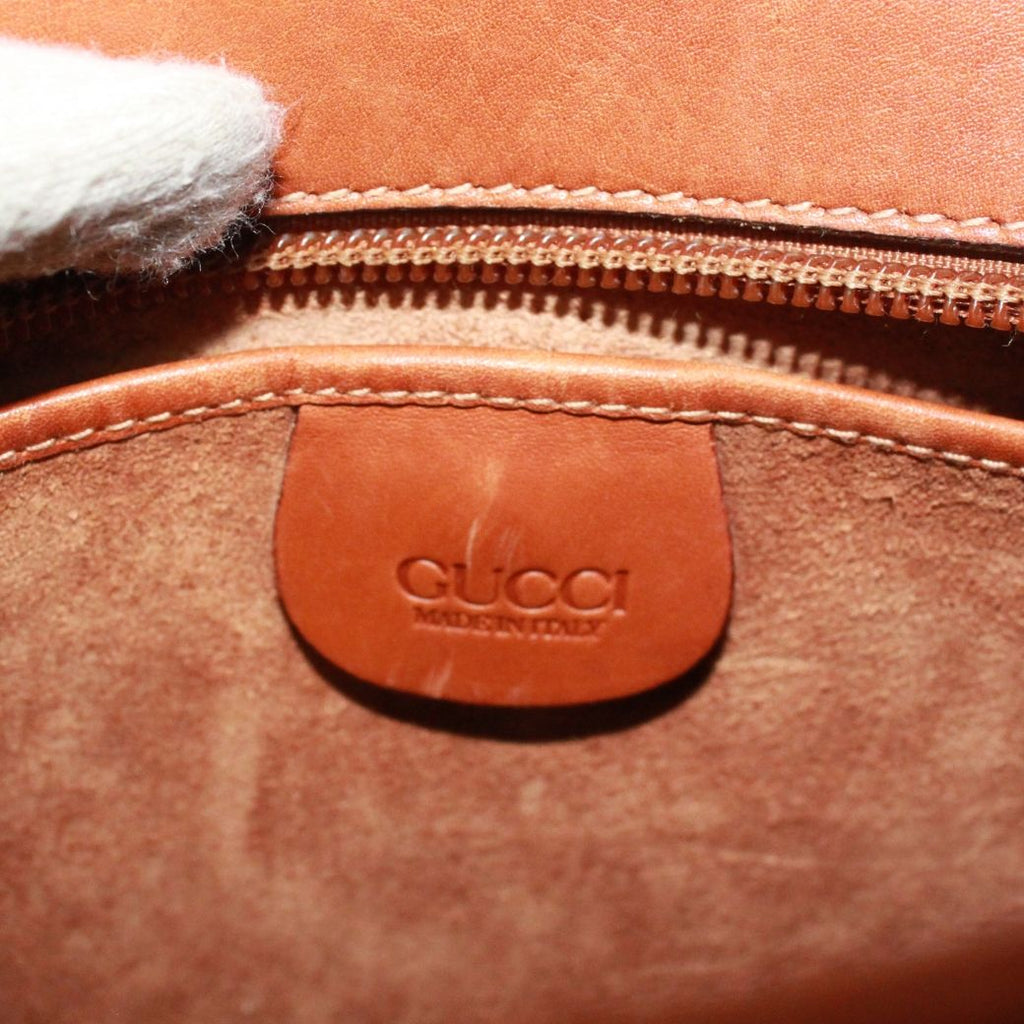Gucci Vintage Sherry Line Leather Brown Shoulder Bag Gold — view 8