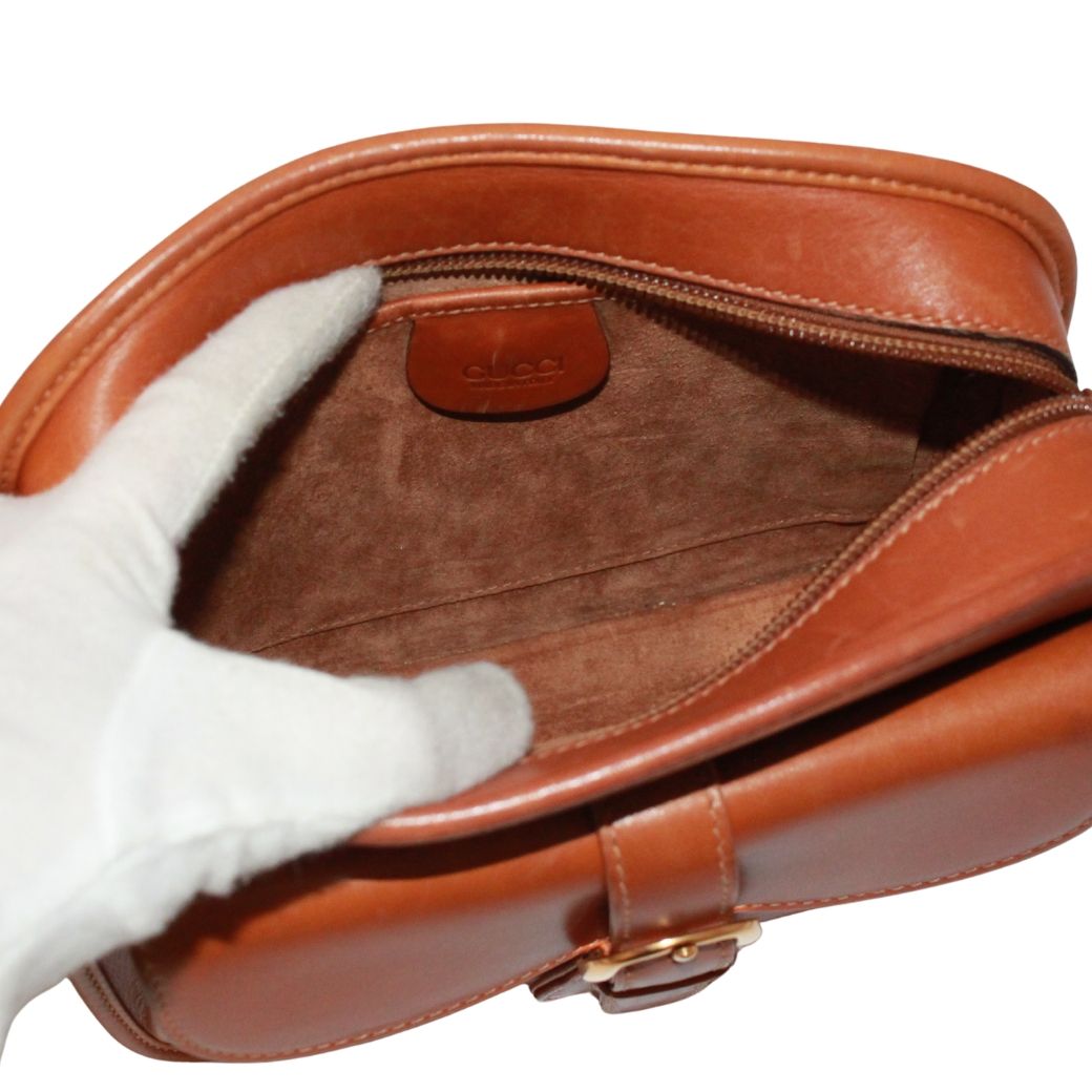 Gucci Vintage Sherry Line Leather Brown Shoulder Bag Gold — view 7