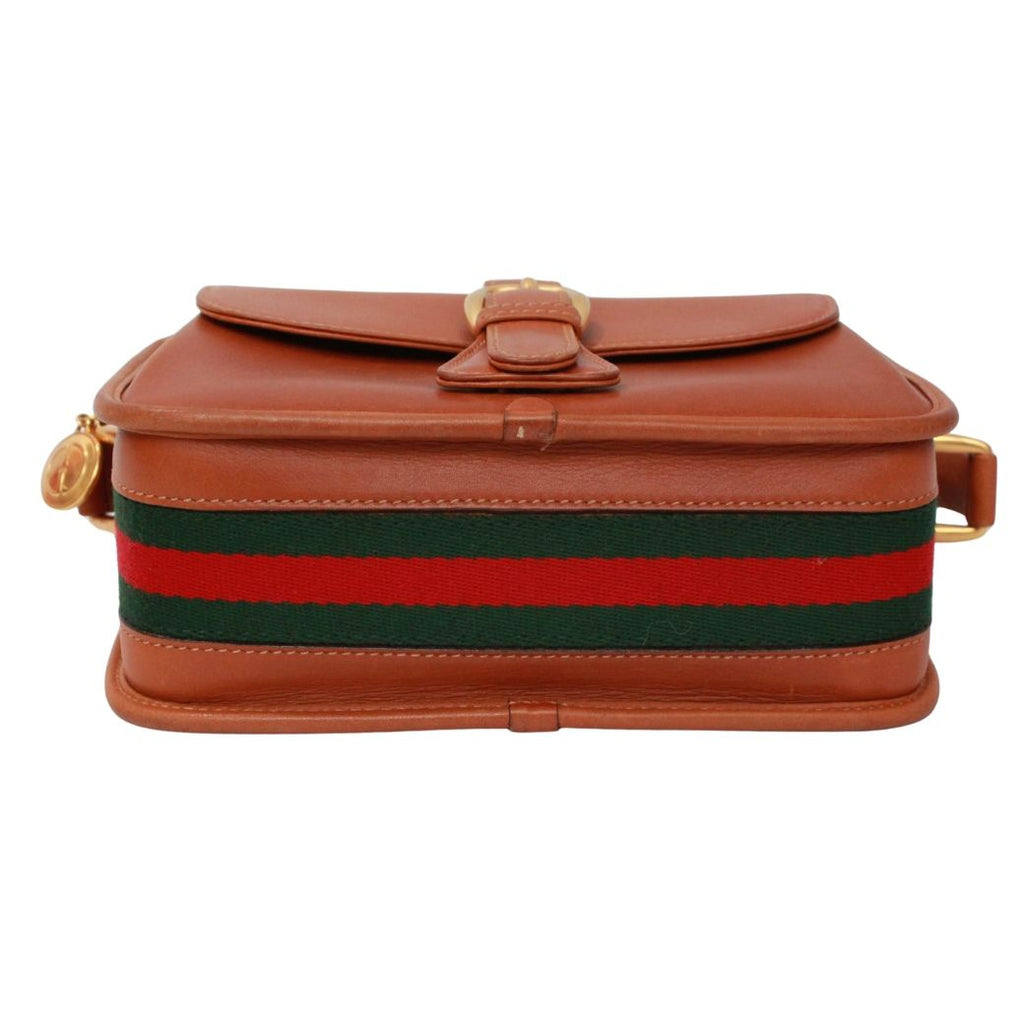 Gucci Vintage Sherry Line Leather Brown Shoulder Bag Gold — view 4