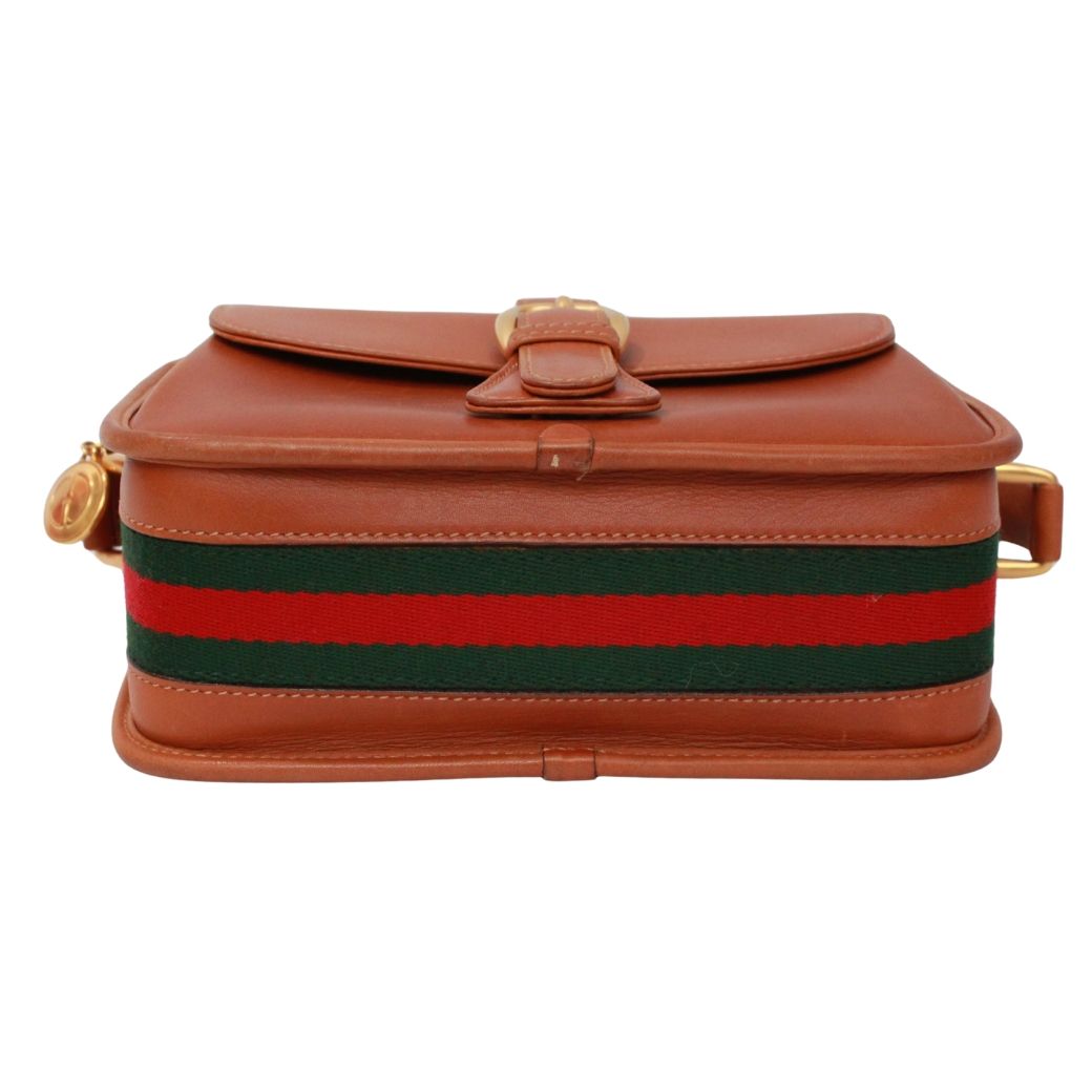 Gucci Vintage Sherry Line Leather Brown Shoulder Bag Gold — view 4