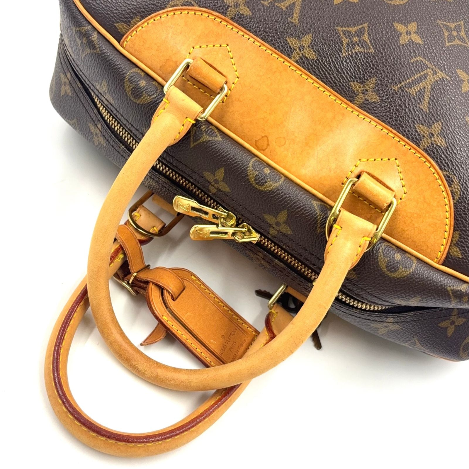 Louis Vuitton Deauville Bowling Vanity Monogram Leather Brown Light Handbag Gold