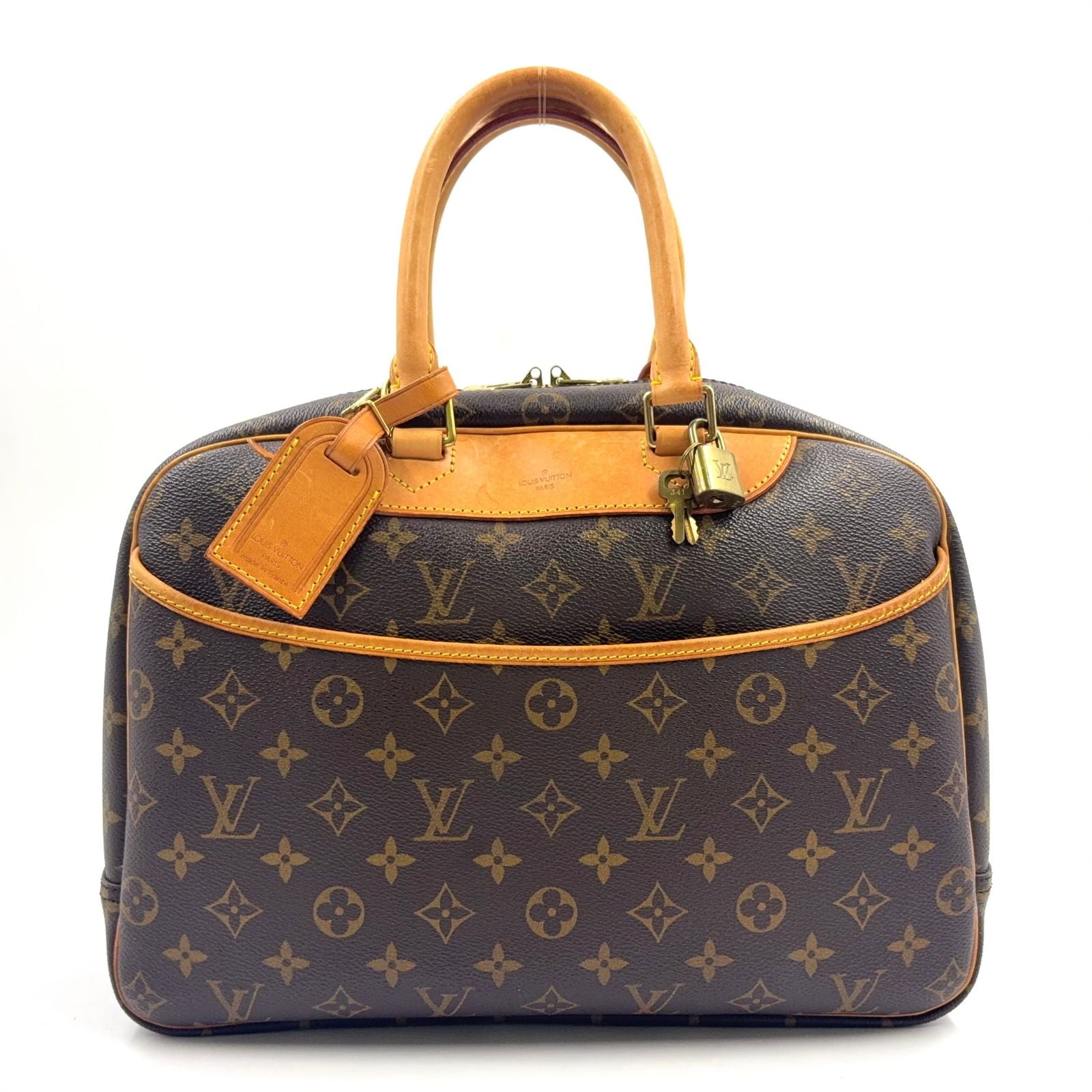 Louis Vuitton Deauville Bowling Vanity Monogram Leather Brown Light Handbag Gold