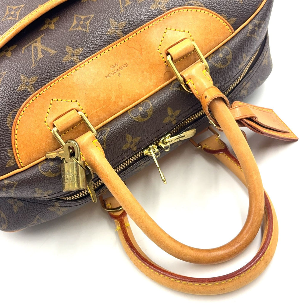 Louis Vuitton Deauville Bowling Vanity Monogram Leather Brown Light Handbag Gold