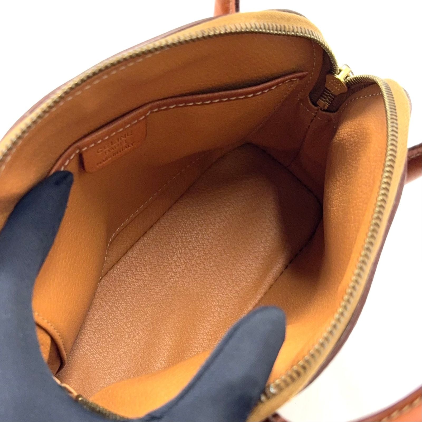 Celine Macadam Pattern Half Moon Leather Brown Light Handbag Gold — view 3