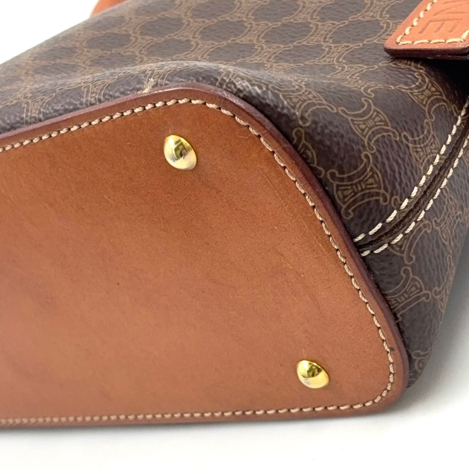 Celine Macadam Pattern Half Moon Leather Brown Light Handbag Gold — view 9