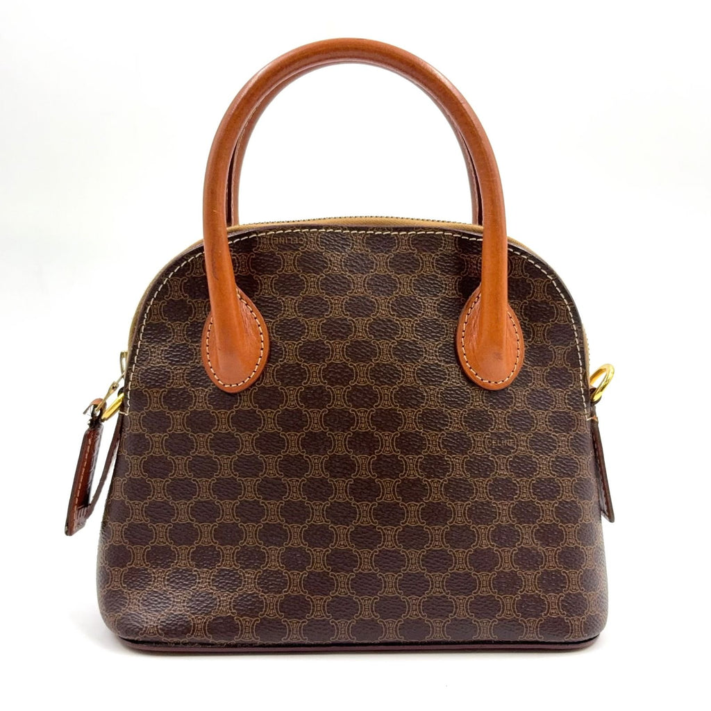 Celine Macadam Pattern Half Moon Leather Brown Light Handbag Gold