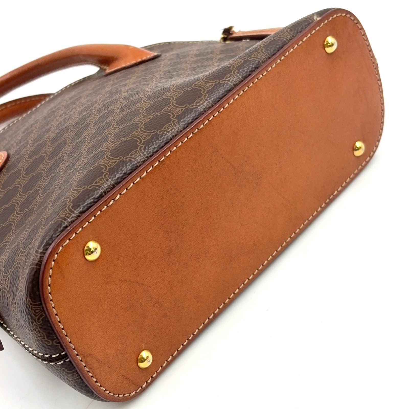 Celine Macadam Pattern Half Moon Leather Brown Light Handbag Gold — view 8