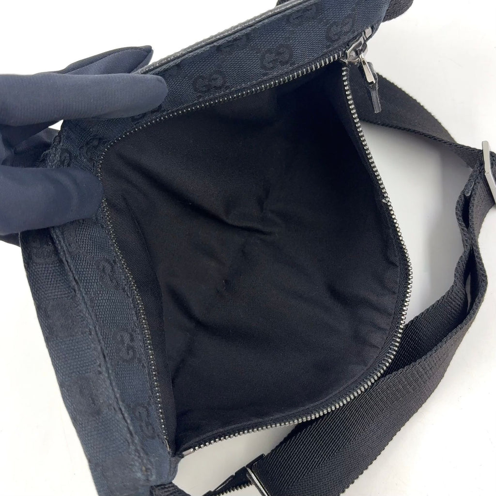 Gucci GG Canvas Leather Black Belt Bag Silver — view 3