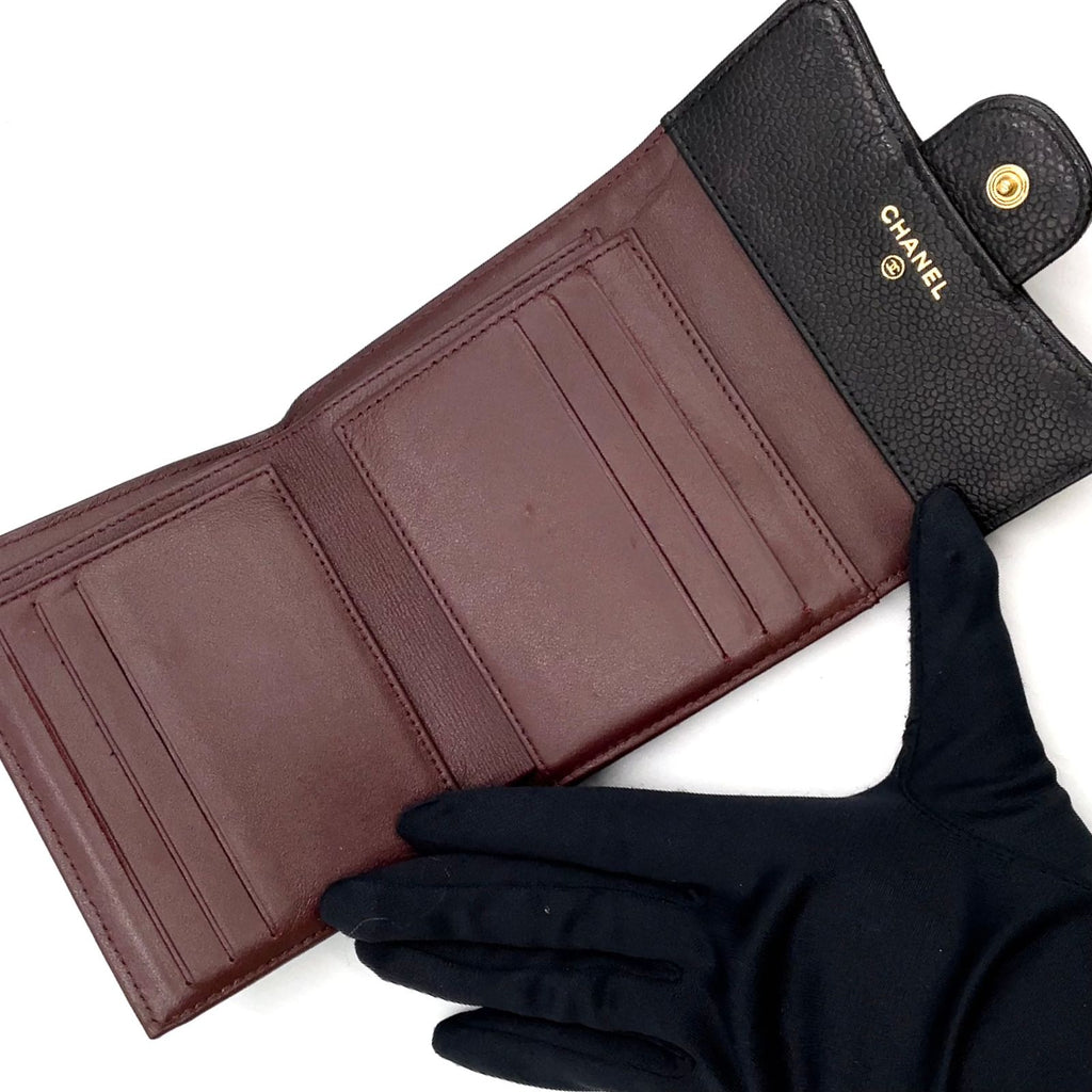 Chanel Classic Small Flap Wallet Random Caviar Leather Black Trifold Gold — view 3